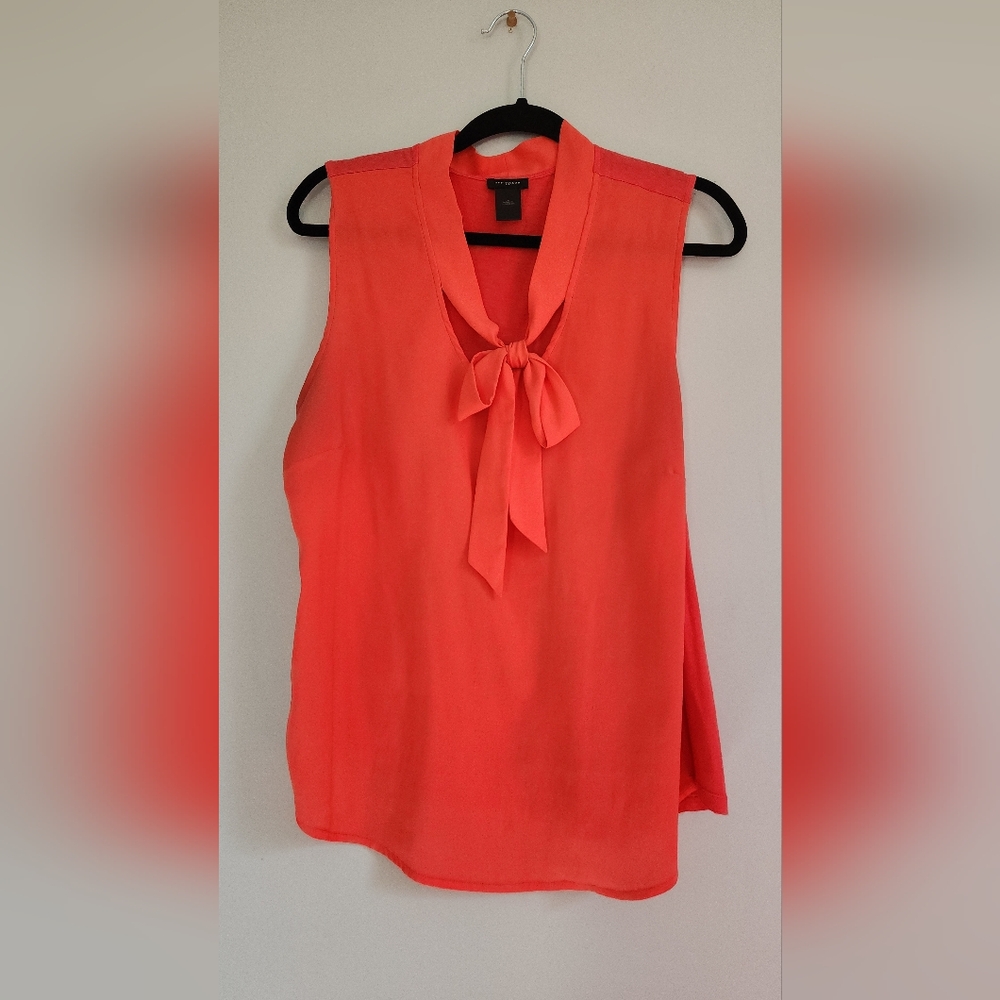 Sleeveless Coral Blouse with Bow Tie Sz L